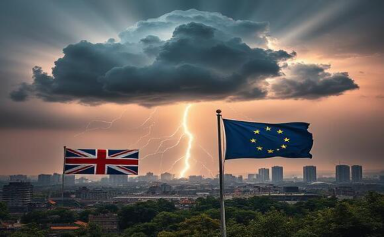 Flags flying in front of a lightning bolt AI-generated content may be incorrect.